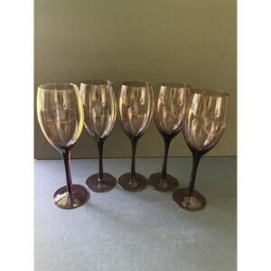 Vintage Amethyst Champagne Flutes Glasses Purple Set 5 Cocktail Barware Modern